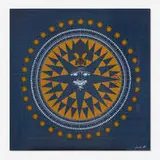 Sun King table top by Piero Fornasetti, c. 1995, silk headscarf in methacrylate plastic, sold Aug 2022
