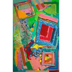 Abstract by Edward Avedisian, acrylic on panel, sold May 2025