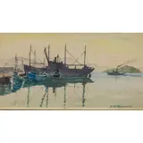 Boats Reflected on Water by Edgar Hargreaves, watercolor, sold May 2025