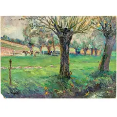 Country Landscape with Cattle by Ulisse Caputo, oil on cardboard, sold May 2025