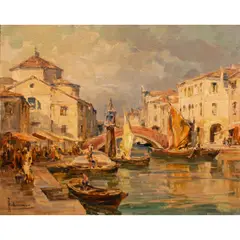 Venetian Scene by Angelo Brombo, oil on canvas, sold May 2025