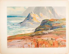 Untitled (Coastal Scene with Flock of Sheep) by Karl Schmidt, 1923, watercolor, sold May 2025