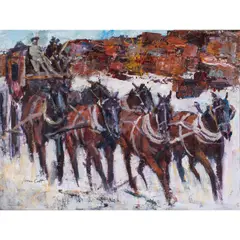 Untitled (Draft Horses) by James Colt, oil on cardboard, sold May 2025