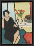 Woman in a Black Dress Amongst an Interior Scene by Cynthia Packard, Oil on Canvas, sold Jul 2026