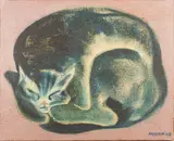 Cozy Cat by Marcia Gaiter, 1948, oil on canvas, sold May 2025