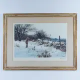 Snow Scene by First Snow, A color lithograph signed by Ogden M. Pleissner, sold Jul 2025