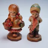 Boy & Girl with Gifts by Ltd Ed, 2pc ANRI Hand-Carved Wood Figurines, sold Jul 2025