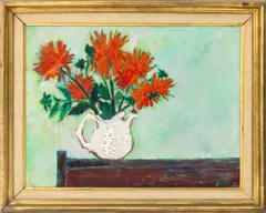 Still Life Scene of Orange Flowers in a White Jug by Gilbert Adrian, Oil on Canvas, sold Jul 2026