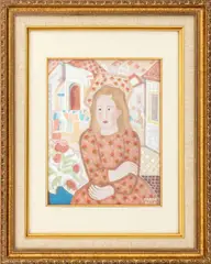Portrait of a Girl in a Red Floral Print Dress by Béla Kádár, Gouache on Paper, sold Jul 2026