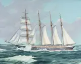 Aurora (American 4-Masted Barkentine) by Hans Skalagard, 1981, oil on canvas, sold Jun 2025
