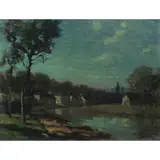 Untitled (Blue Landscape) by Gustave Liljestrom, oil on canvas affixed to board, sold Jun 2025