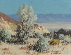Desert Landscape by Carl Sammons, oil on board, sold Jun 2025