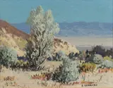 Desert Landscape by Carl Sammons, oil on board, sold Jun 2025