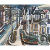Berkeley Street Scene by Miné Okubo, watercolor, sold Jun 2025