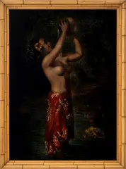 Portrait of a Semi-Nude Woman Bathing by Edgar Leeteg, Oil on Velvet, sold Jul 2026