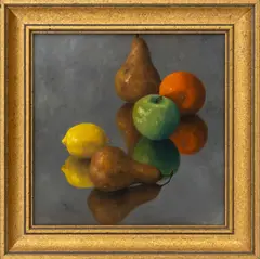 Still Life with Fruit by Clarence King, 1995, Oil on Board, sold Jul 2026