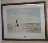 Sail barge off the coast by Harry Ralphs, watercolour, offered Jul 2020