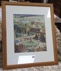 Village scene by Ronald George Lampitt, watercolour, sold Jul 2020