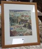 Village scene by Ronald George Lampitt, watercolour, sold Jul 2020