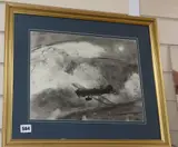 Monoplane in flight, Studio stamped, 28 x 36cm CONDITION: Good clean condition by Douglas Ettridge, charcoal, sold Jul 2020