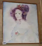 Lady with flowers in her hair by Ellinor Michel, 1970, oil on canvas, sold Jun 2020