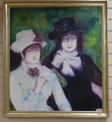 Portrait of two ladies by Ellinor Michel, 1979, oil on canvas, sold Jun 2020
