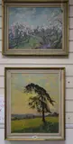 Apple Blossom and pine tree in a landscape by Ernest Knight, oil, sold Jun 2020