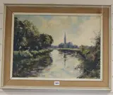 Salisbury Cathedral from the river by Ernest Knight, oil on canvas, sold Jun 2020