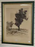Trees in a landscape by Robert Friedrich Karl Scholtz, etching, sold Jun 2020