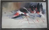 Flamingo's ascending by Tony Butler, oil on board, offered Jun 2020