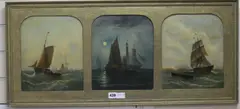 Fishing boats at sea by day by William Adolphus Knell, oil, sold Jun 2020