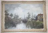 Dutch canal scene by Theodorus van Oorschot, oil on canvas, sold Jun 2020