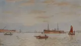 Timber steamer on the Hitchin, Southampton Water by George Stanfield Walters, watercolour, sold Jun 2020