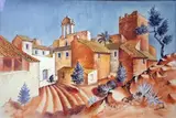 Spanish Village - Esclana, near Bagur by Geoffrey Lintott, watercolour, sold May 2020