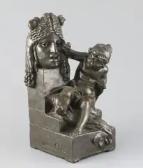 A bronzed terracotta group of putto beside a classical mask by Joseph Gustave Chéret, sculpture, sold May 2020