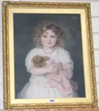 Portrait of a girl holding a doll by Emilie A. Browne, 1914, oil on canvas, sold Apr 2020