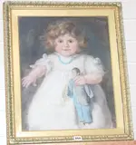 Portrait of a girl holding a Japanese doll by Emilie A. Browne, 1914, oil on canvas, sold Apr 2020
