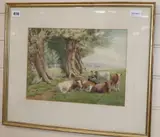 Cattle and trees in a landscape by William Sidney Cooper, 1915, watercolour, sold Mar 2020