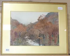 Autumnal mountainous river landscape by Alfred Heaton Cooper, watercolour, sold Mar 2020