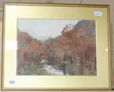 Autumnal mountainous river landscape by Alfred Heaton Cooper, watercolour, sold Mar 2020