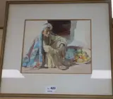 Arab fruit seller by Nancy J. Burton, watercolour, sold Mar 2020