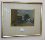 Landscape with figure on a lane, 23 x 34cm by William Rothenstein, pastel, sold Mar 2020