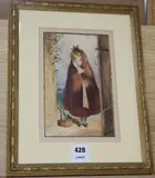 Girl at a cottage doorway by Mary Jane Tomalin, watercolour, offered Mar 2020
