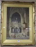 Interior Sainte Madeleine, Troyes, France by Henry Schafer, watercolour, sold Mar 2020