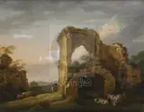 Part of Pevensey Castle' and 'Strand Gate, Winchelsea' Frost and Reed Gallery label verso 13 x 16.5in by Micheal Angelo Rooker, oil, sold Mar 2020