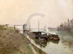 View along the Seinesigned by Stanislas Lépine, oil on canvas, sold Mar 2020