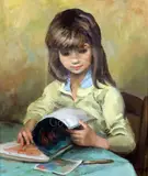 Petite Fille aux Images' signed, Frost & Reed label verso No.36813 21 x 17.5in by Marcel Dyf, oil on canvas, sold Mar 2020
