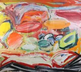 5 x 57.5in by Uffe Christofferson, 1987, oil on canvas, sold Mar 2020