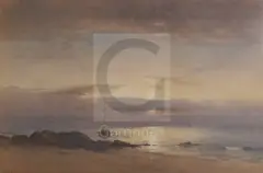 WatercolourFishing boat off the coast at sunsetsigned19 by David West, watercolour, sold Mar 2020
