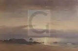 WatercolourFishing boat off the coast at sunsetsigned19 by David West, watercolour, sold Mar 2020